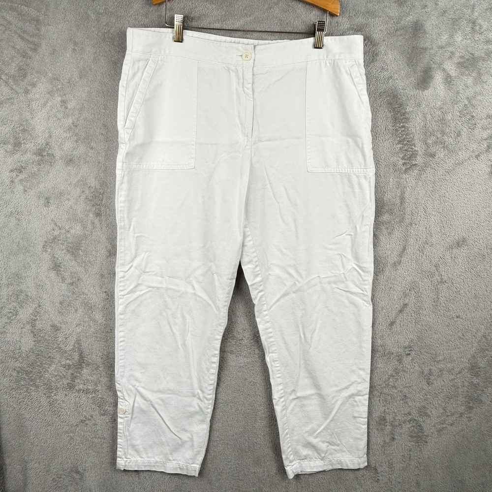 Talbots Cropped Pants Womens 14 White Straight Leg Cotton Blend‎ Elastic Waist